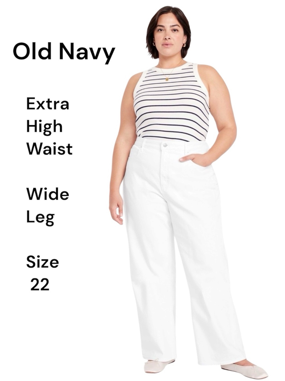 Old Navy White Jeans Extra High-Waisted Wide-Leg Size 22